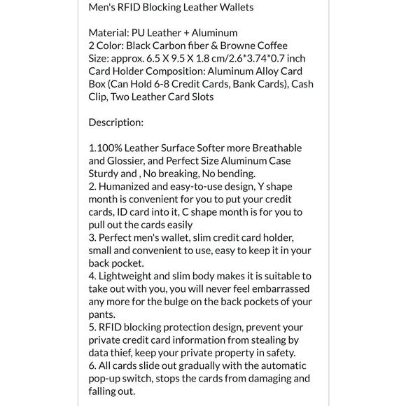 Wallet Leather RFID Blocking Slim Pop Up Card Case Minimalist New In Box Black - Picture 11 of 11